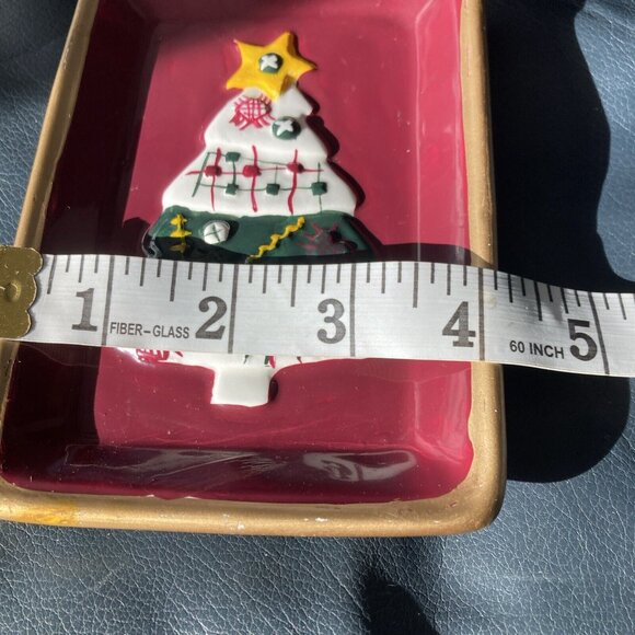 Vintage ALLURE 1997 Ceramic Christmas Tree Soap Dish Trinket Tray Gold Rim - Picture 5 of 6